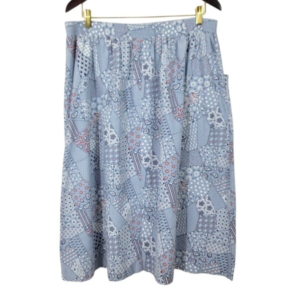 Vintage 80s Sailmates Paisley Button Down A-line Below the Knee Blue Skirt Sz XL - Picture 3 of 9